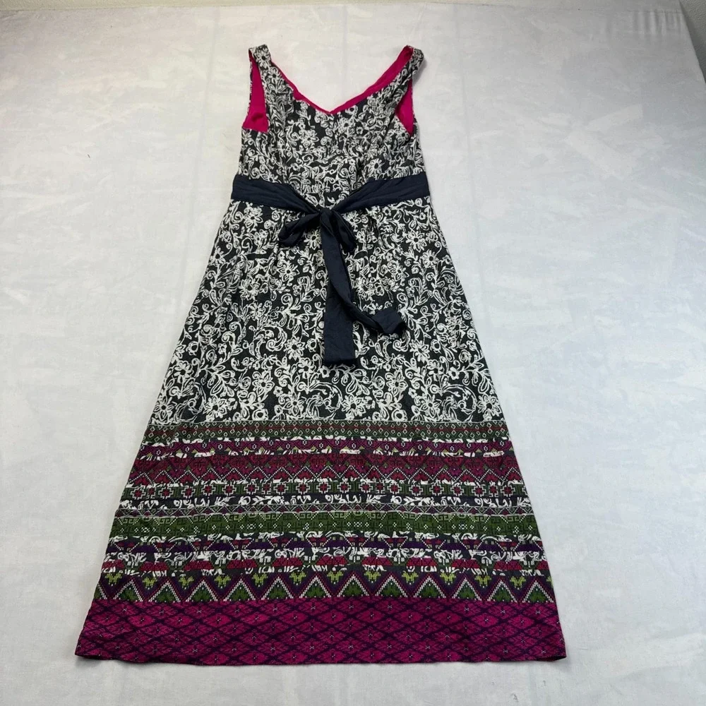Athleta Dress Womens XS Black White Floral Lined Sleeveless V-Neck Tie Waist